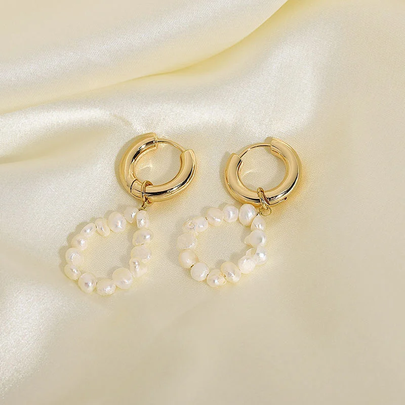 Fresh Water Pearl Drop Hoop Earrings Wholesale
