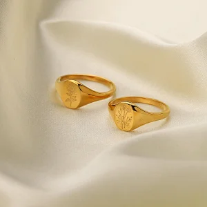 Fashion Simple 18K Gold Plated Metal Flower Engraving Ring
