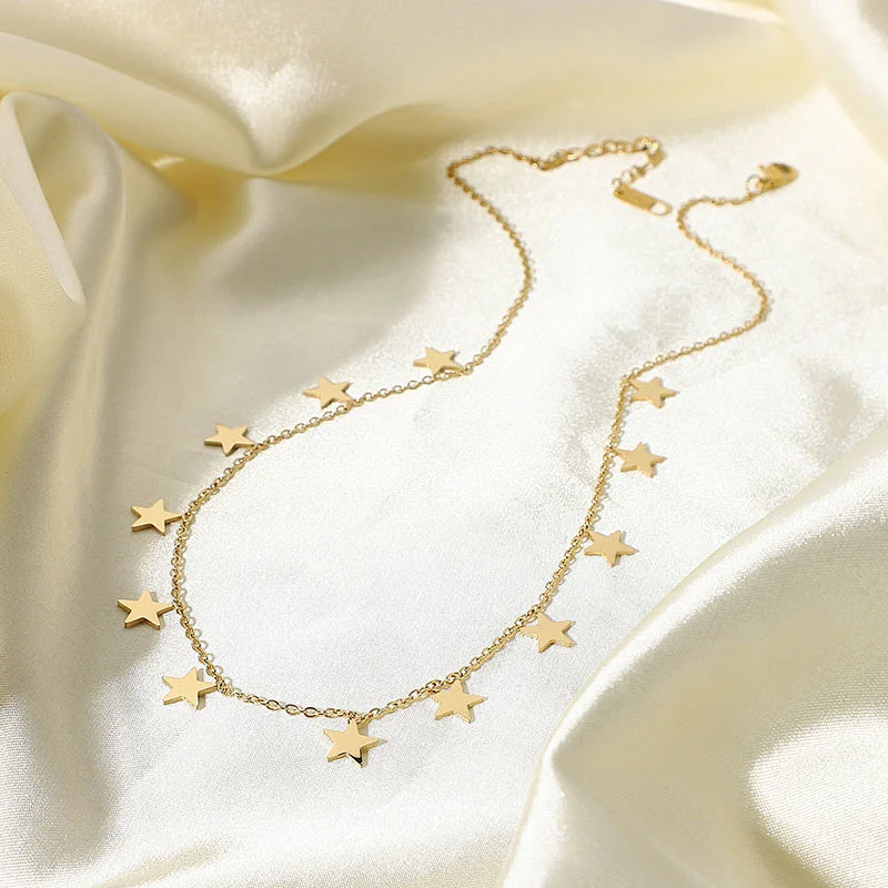 18K Gold Color Women Stainless Steel Chain With Star Pendant