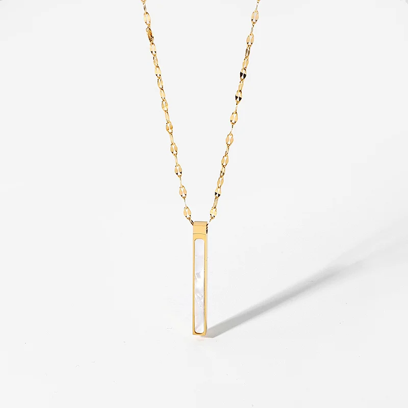 Simple Steel Necklace 14K Gold Cube Pendant Necklace