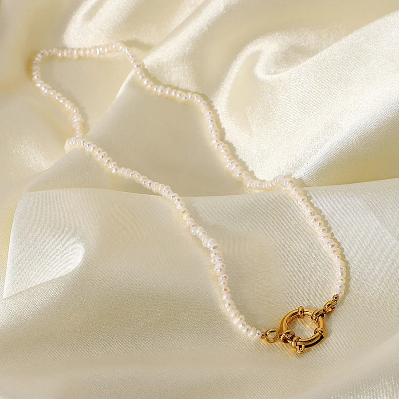 Special Lock Pendant Fresh Water Pearl 18K Gold Steel Necklace