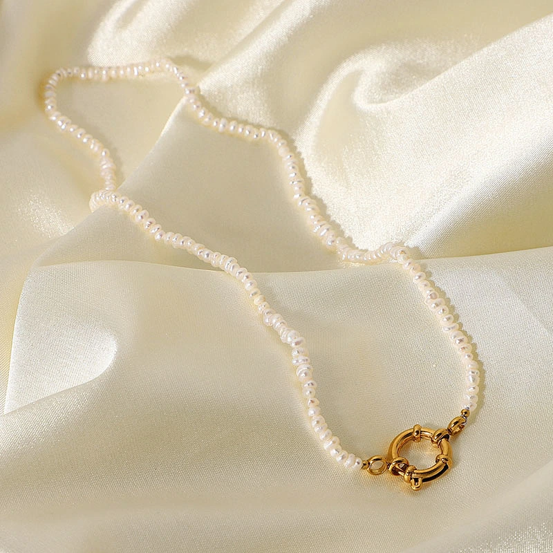 Special Lock Pendant Fresh Water Pearl 18K Gold Steel Necklace