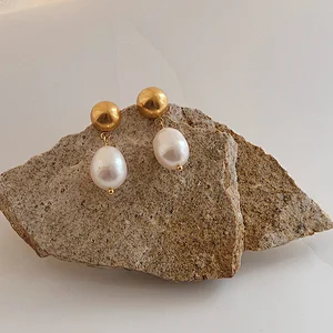 Simple Metal Earrings Freshwater Pearl Earrings Women