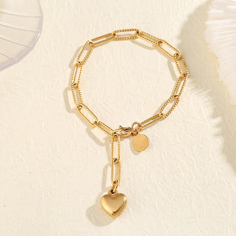 Heart Charm Chain Bracelet For Women Steel Customize