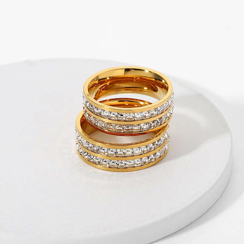 Fashion 18K Gold Plated Stainless Steel Zircon Ring Jewelry