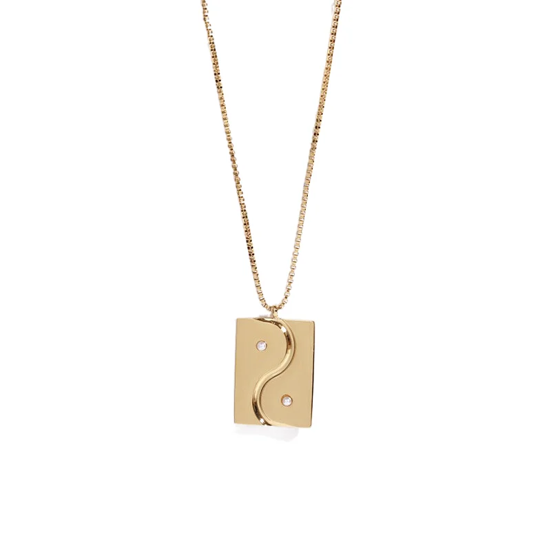 simple Stainless steel rectangle Yin and Yang charm necklace