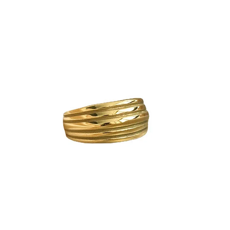 18K Gold Plated Ring Stainless Steel Threaded Textured Ring