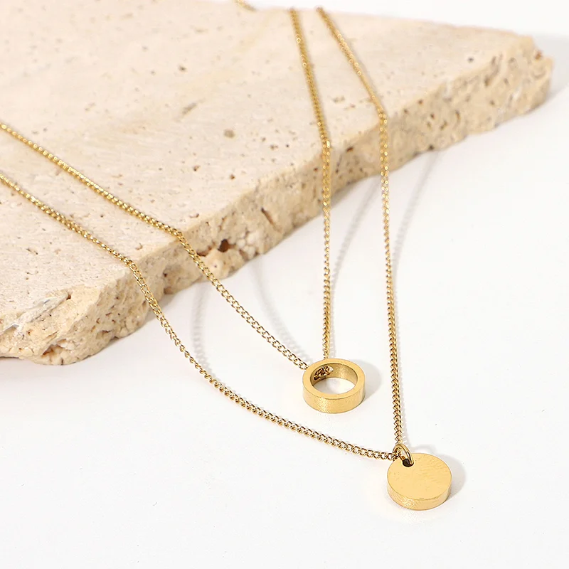 Simple Gold Double Necklace Steel Hollow Pendant Necklace