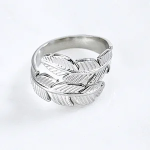 Adjustable Silver Feather Stainless Steel Rings Manufacturer