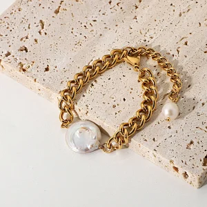 Retro Baroque Freshwater Pearl Bracelet Cuban Chain Bracelet