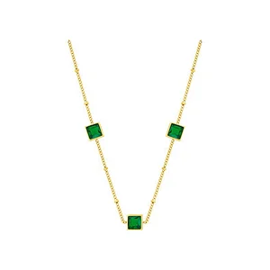 Retro Square Emerald Short Necklace Customize