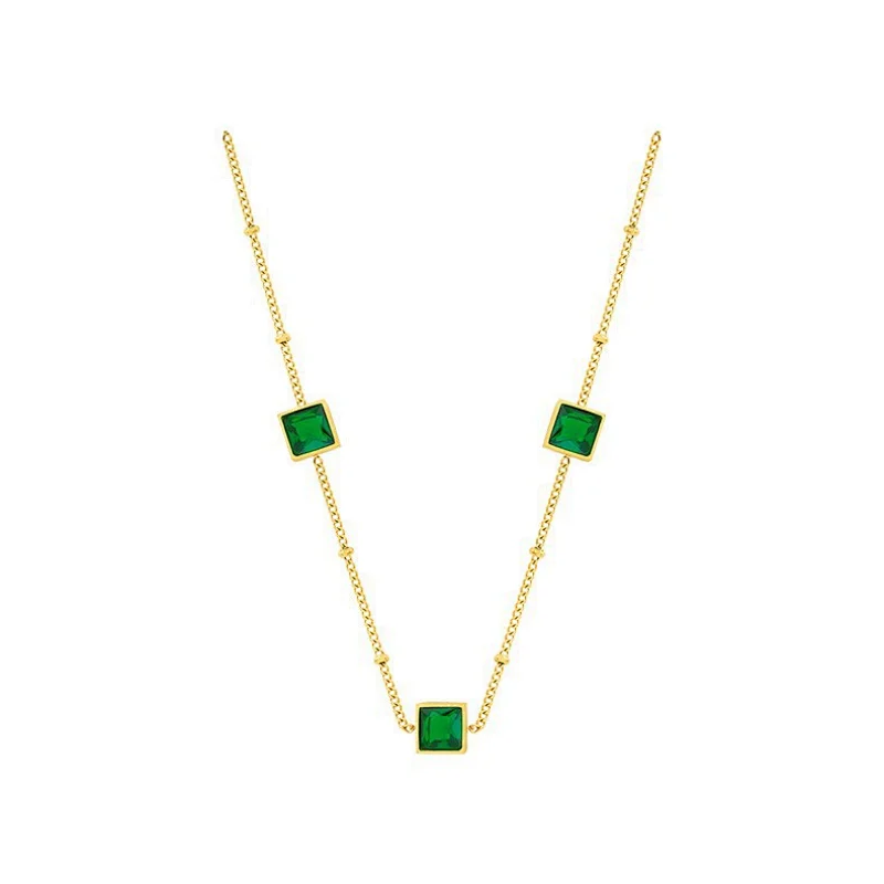 Retro Square Emerald Short Necklace Customize