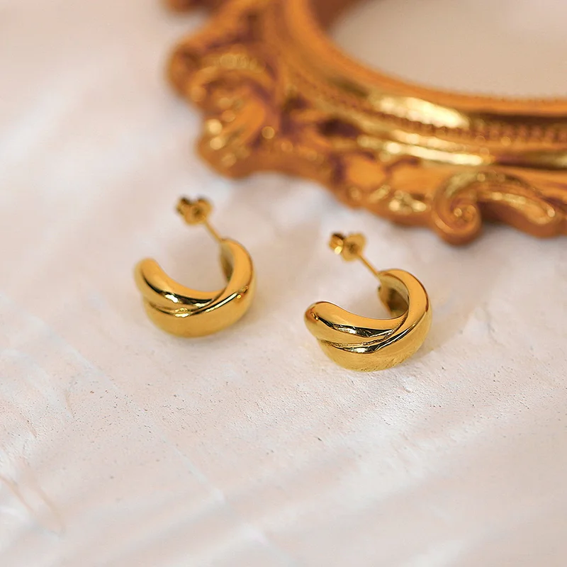Stainless Steel Gold C-Shape Stud Earrings