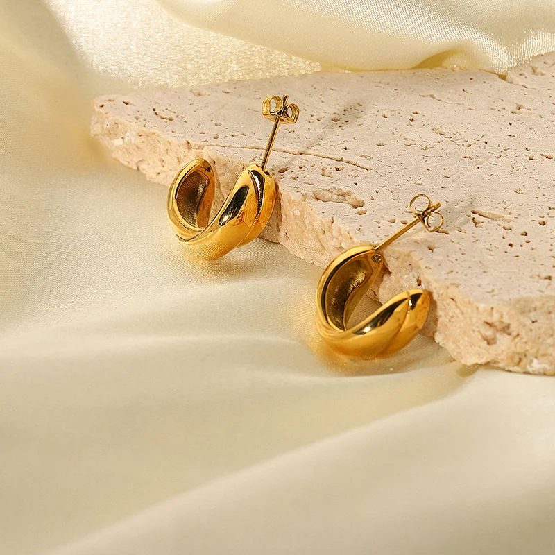 Stainless Steel Gold C-Shape Stud Earrings