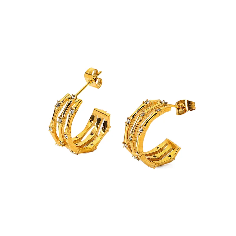 Gold Plated 18K Earrings Steel C-Shaped Hollow Stud Earrings