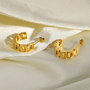 Fashion Hollow Stainless Steel Stud Earrings Curved Earrings