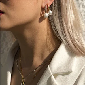 Pearl Dangle 18K Gold Plated Hoop Earrings Wholesale
