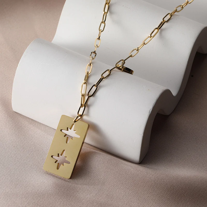 Trend Double Hollow Star Pendant Necklace Customize