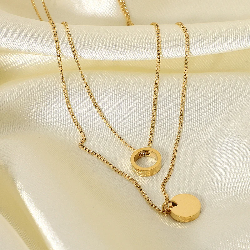 Simple Gold Double Necklace Steel Hollow Pendant Necklace