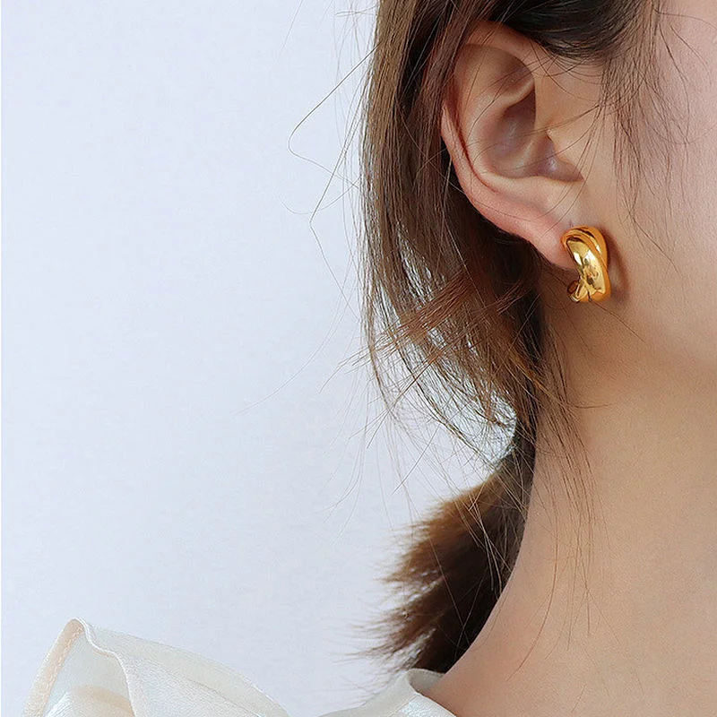 Stainless Steel Gold C-Shape Stud Earrings