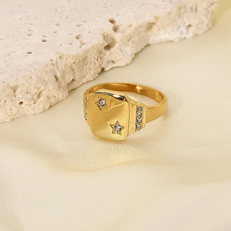 Simple Steel Ring Gold Star Zircon Ring Jewelry Wholesale