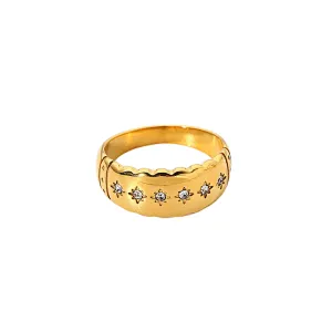 Women Rhinestone Eight Awn Star Stainless Steel Ring