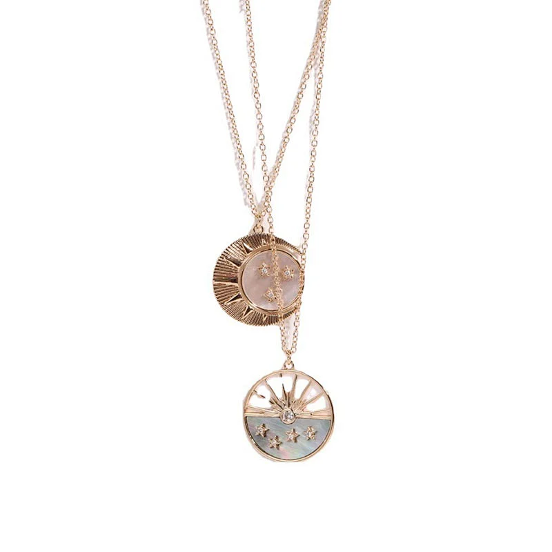 Vintage Sun Moon Zircon Pendant Couple Necklace