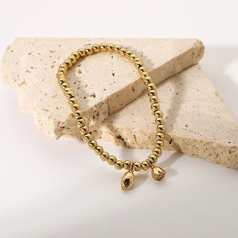 Small Lotus Pendant Bead Bracelet Stainless Steel
