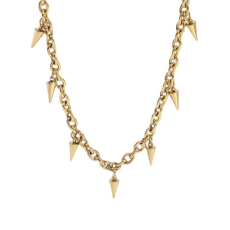 Stainless Steel Gold Rivet Pendant Necklace Goth Spike Necklace