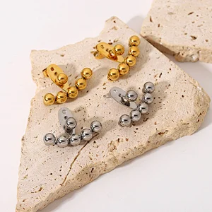 Simple Gold Titanium Steel Gold Bead Stud Earrings