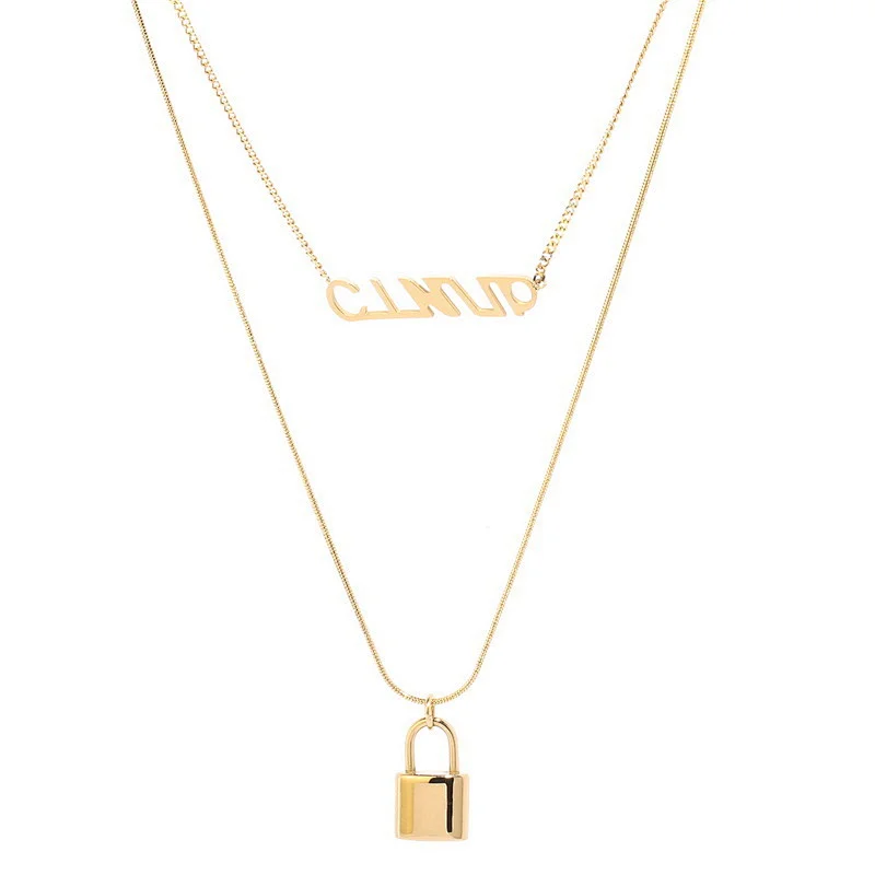 Letter And Lock Charm Pendant Layered Necklace