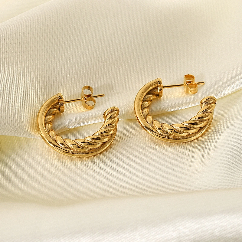 Fashion Twist Glossy C Shape Earrings Metal Hoop Earrings