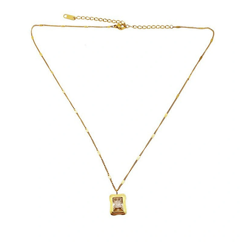 Stainless Steel Emerald Cut Cz Diamond Necklace Custom