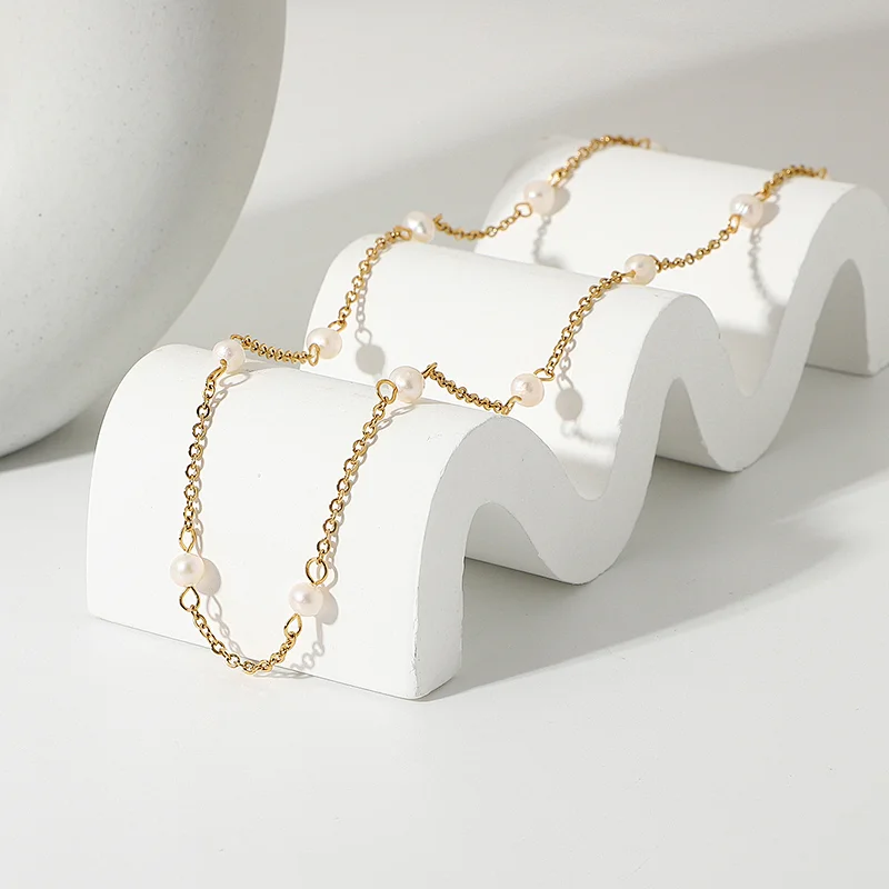 Vintage Freshwater Pearl Choker Stainless Steel Necklace