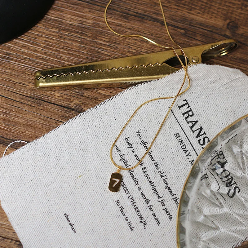 Number Square Engraved Snake Chain Necklace