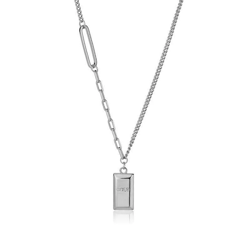 Stainless Steel Gold Brick Pendant Necklace Customized