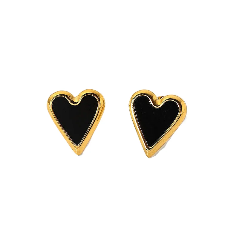 Natural Stone Stud Earrings Fashion Stainless Steel Heart Earrings
