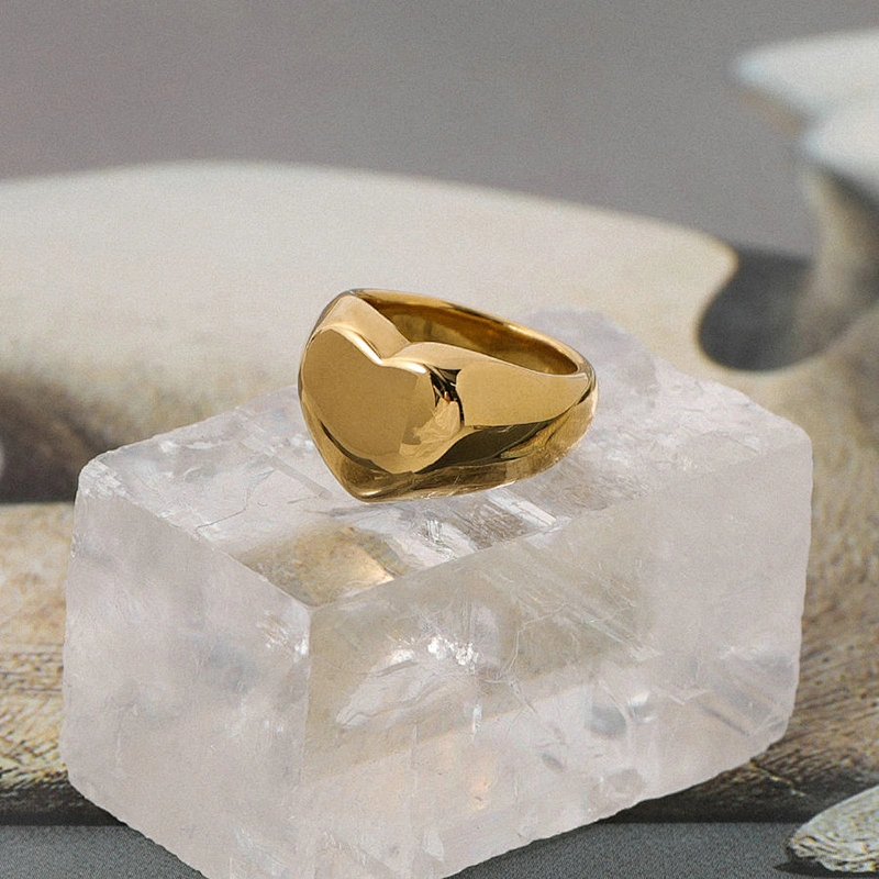 Stainless Steel Heart Ring 18K Gold Plated Ring Jewelry