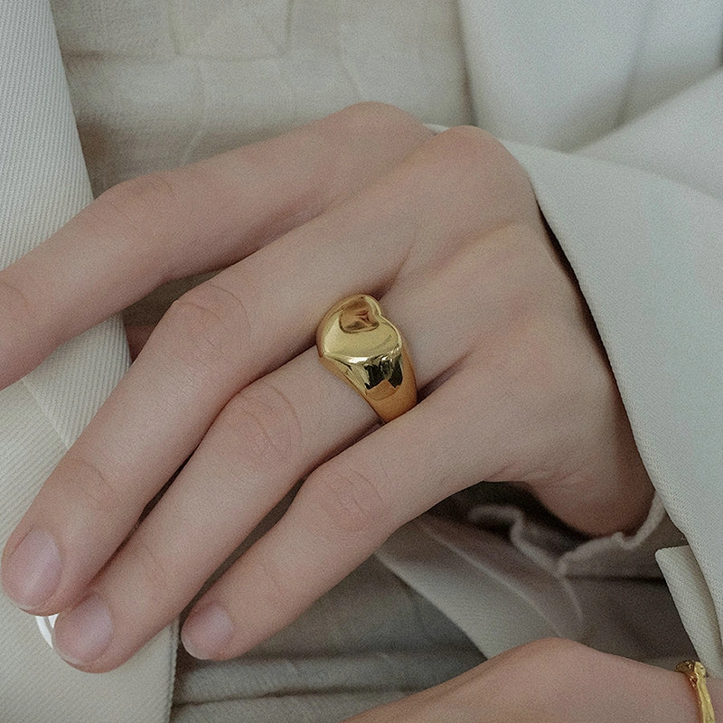 Stainless Steel Heart Ring 18K Gold Plated Ring Jewelry