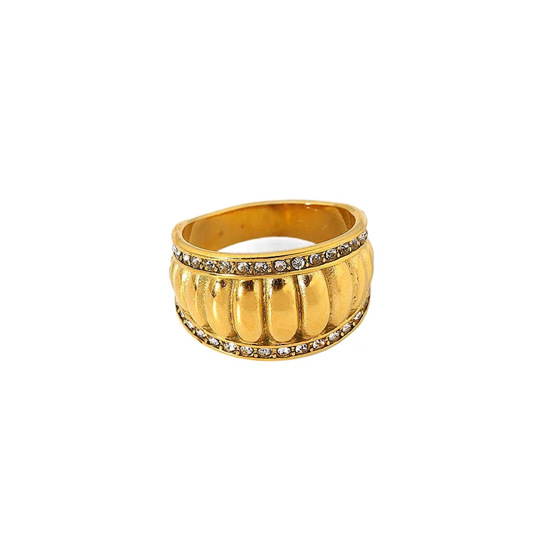 Trendy Stainless Steel Ring With Rhinestone Jewelry