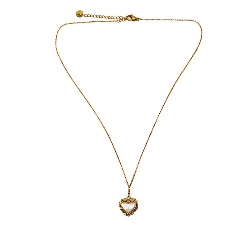 Shell Heart Charm Pendant Chain Stainless Steel Necklace