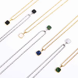 18K Gold Plated Steel Cat Eye Stone Twist Chain Necklace