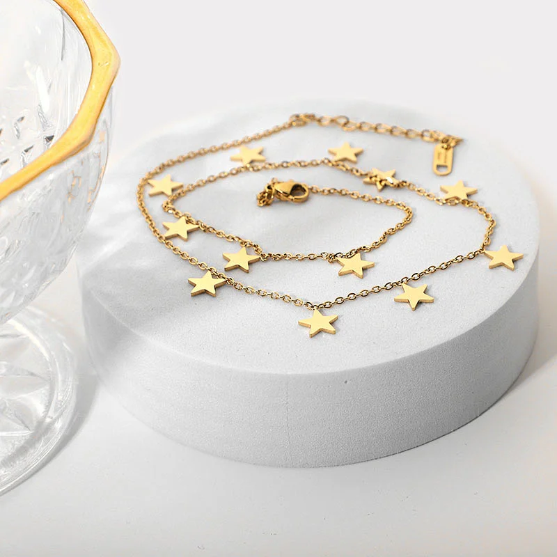 18K Gold Color Women Stainless Steel Chain With Star Pendant