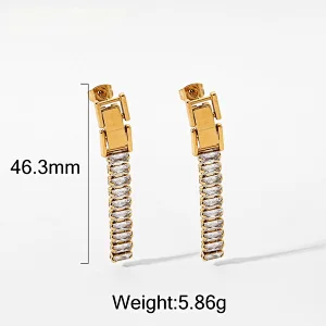 18K Gold Plated Steel Zirconia Chain Post Earrings