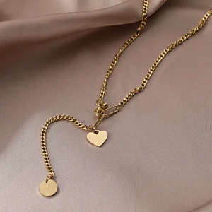 Long Tassel Heart And Round Drop Necklace