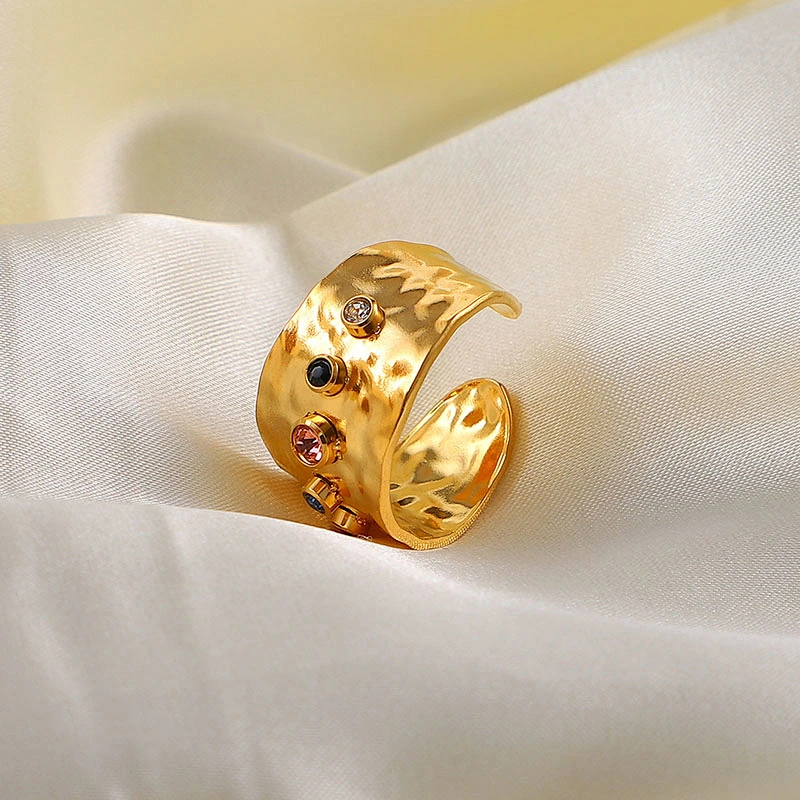 Colored Zircon Crystal Rings Ladies Jewelry Stainless Steel Personality Rings
