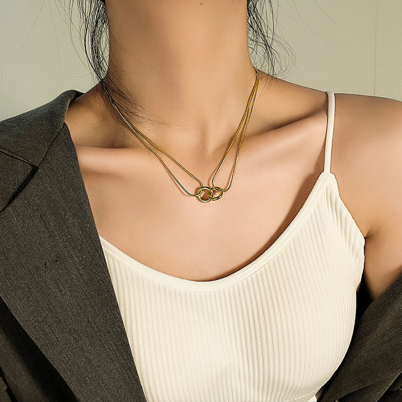 Oralia Double Layer Ring Necklace (Golden) With High Quality Mini Golden  Heart Necklace (Combo)