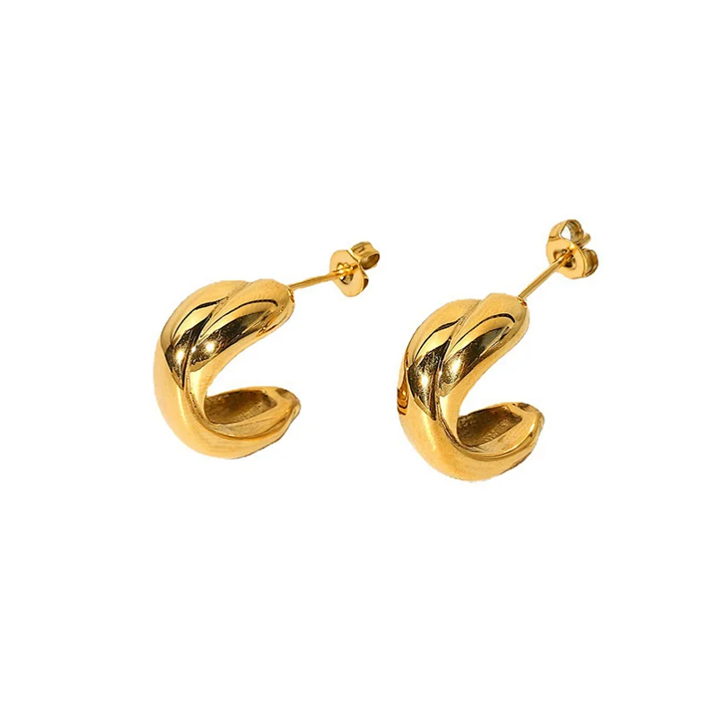 Stainless Steel Gold C-Shape Stud Earrings