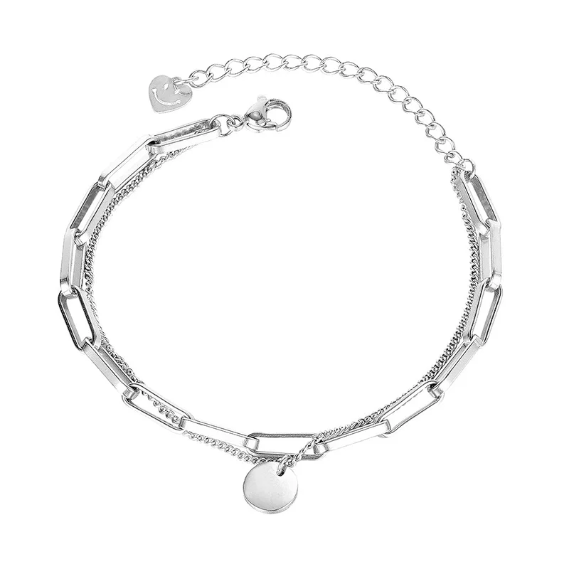 Stainless Steel Smiley Face Double Layer Bracelet Custom