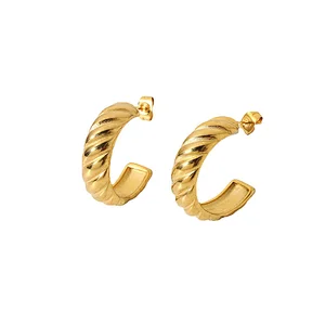 Fashion Steel Stud Earrings Gold Plated Circle Earrings